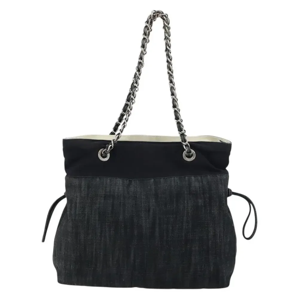 Chanel CC Logo Chain Shoulder Bag Black Canvas